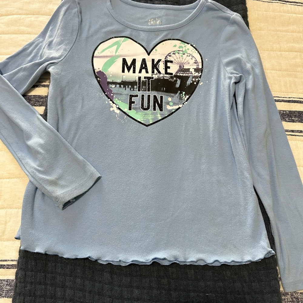 Justice Blue Long Sleeve Tee with Heart Graphic